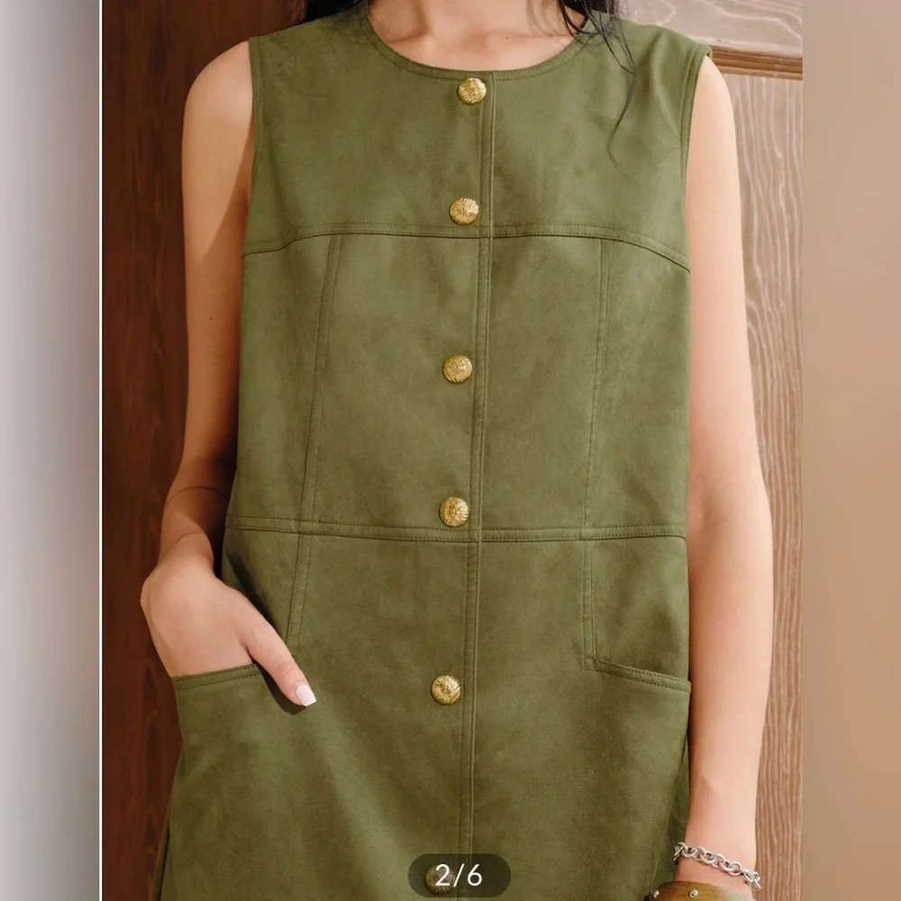 Commense polyester suede effect metal button mini dress small - Picture 3 of 10